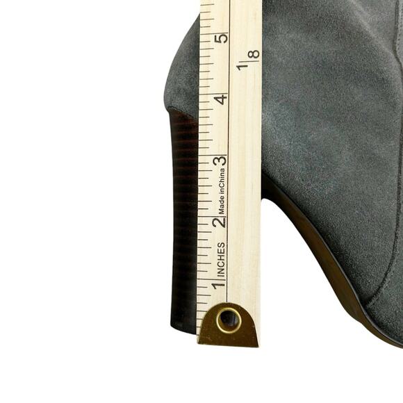 Cynthia Rowley DLuxe Tall Boots Gray Suede SZ 7.5 Y2K Stacked Heel Statement - Picture 7 of 9